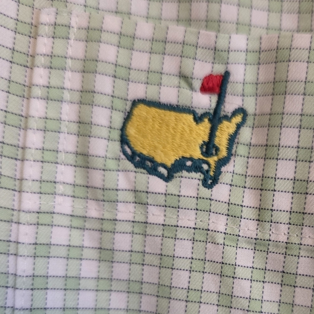 PETER MILLAR MASTERS Golf Mens Button Front Dress Shirt Green/White Check XXL - Picture 3 of 6